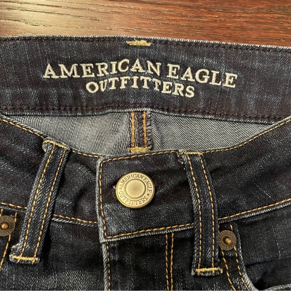 American Eagle Super Stretch Dark Wash Jean Distressed Bermuda Shorts - Picture 4 of 5